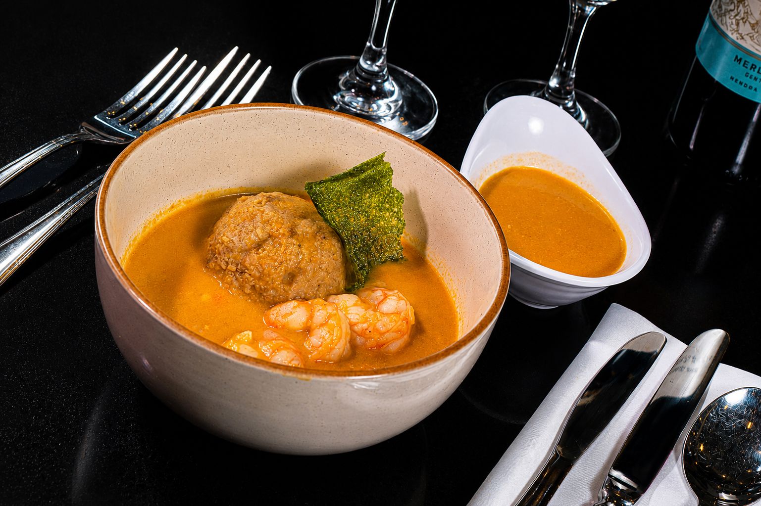 Sopa de bolas de verde y camarón